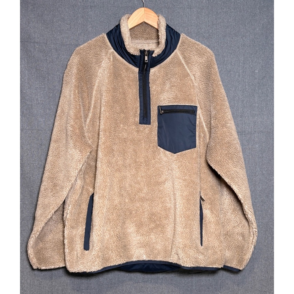 Todd Snyder Mens Pile Sherpa Fleece Quarter Zip Pullover Tan Sz XL